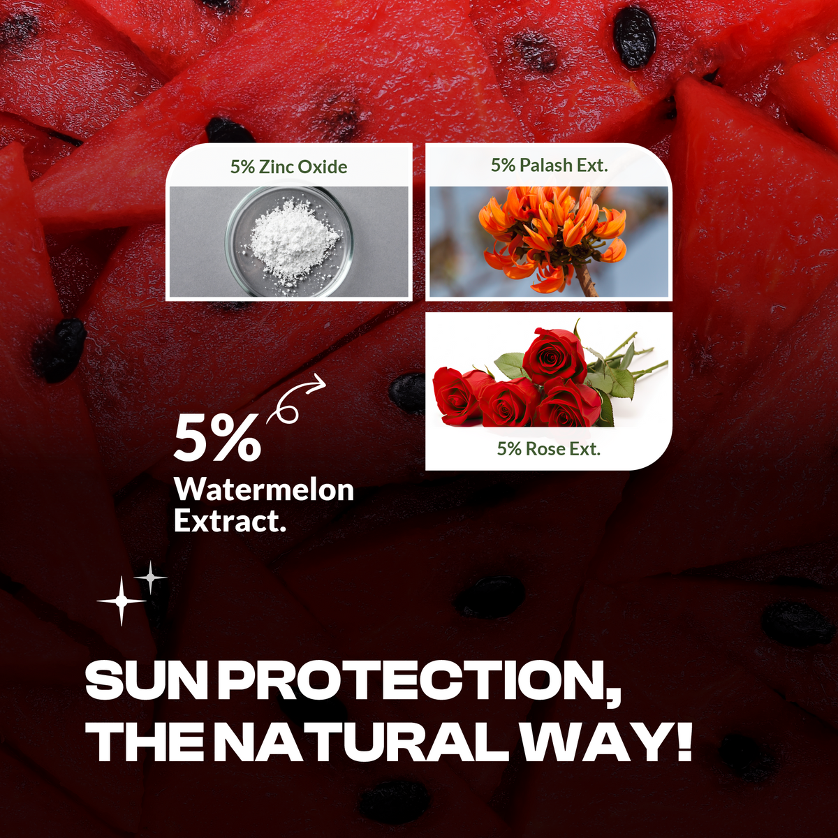 Mineral Sunscreen with 5% Zinc Oxide, Palash, Rose & Watermelon Extracts