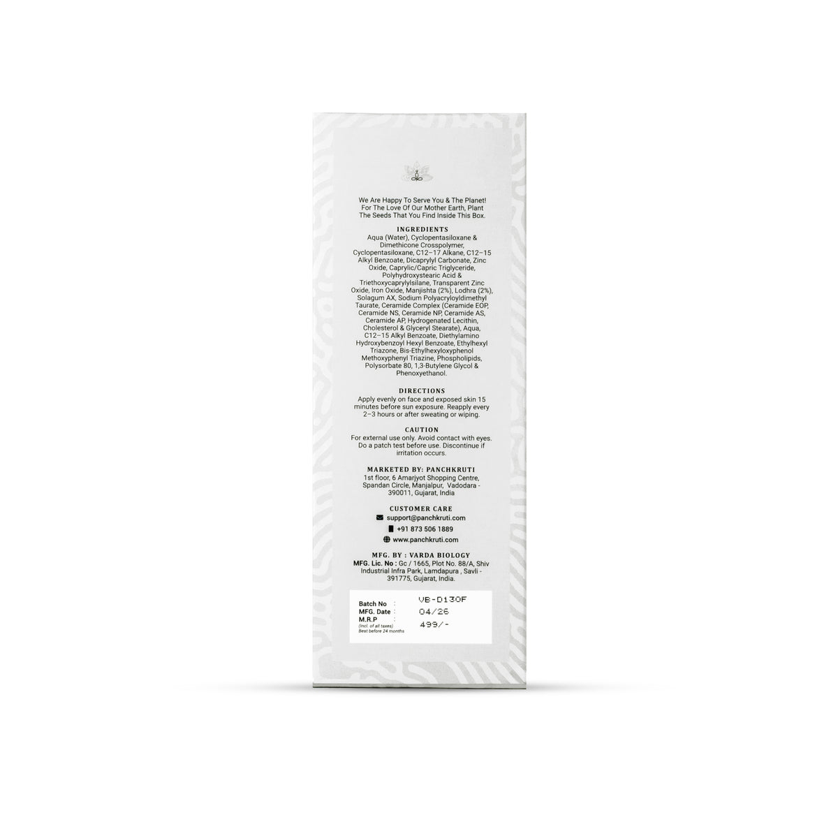 Mineral Sunscreen with 5% Zinc Oxide, Palash, Rose & Watermelon Extracts